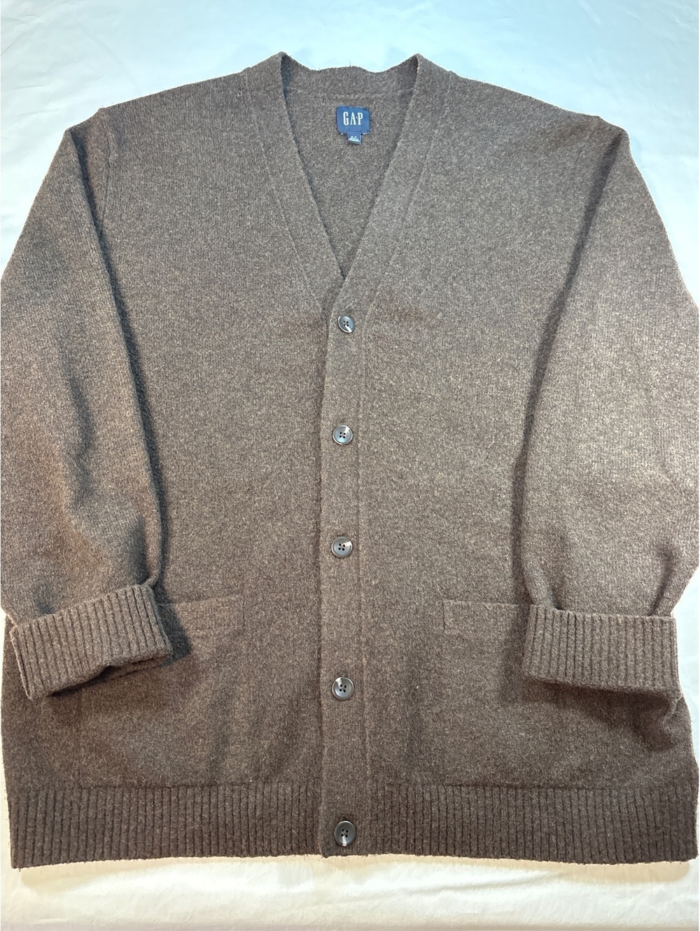 Gap Brown Wool Blend V Neck Cardigan Sweater XL Y2K Classic